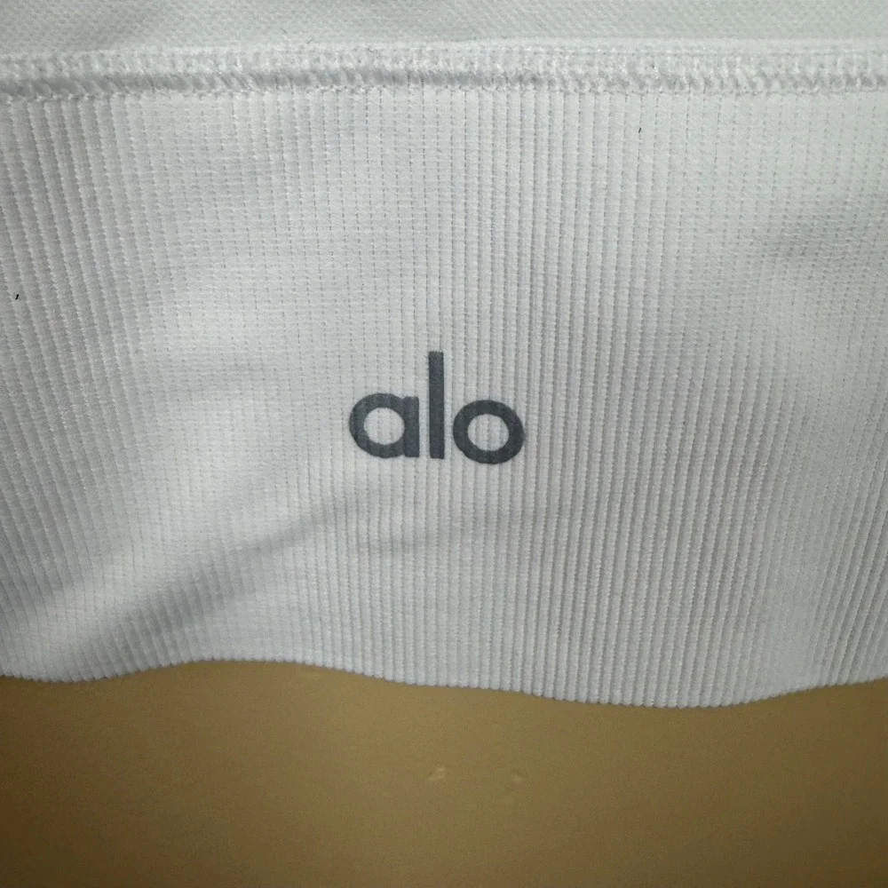 Alo Yoga Open Air Seamless Top Women Large White Mesh Long‎ Sleeve Crop Workout